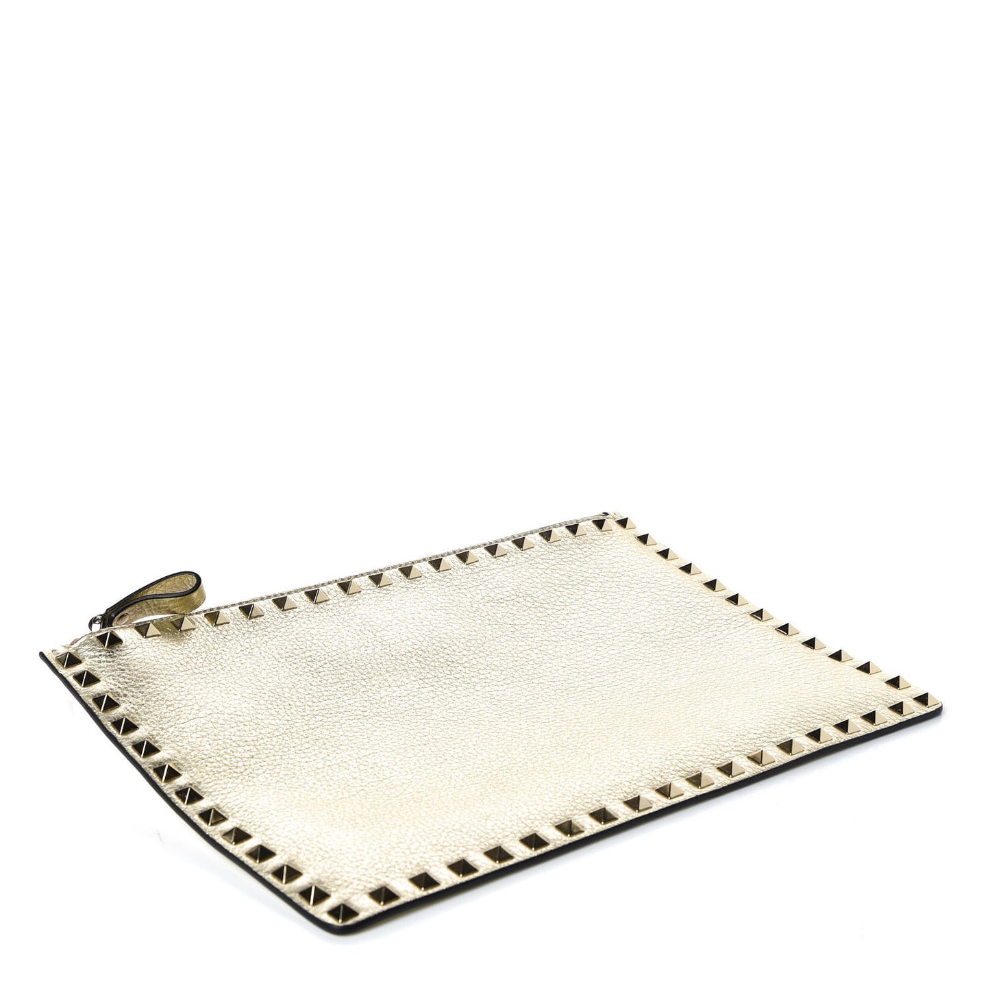 Grained Calfskin Large Rockstud Zip Pouch Platino