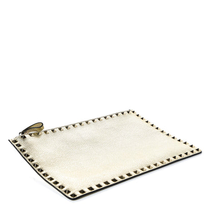Valentino Garavani Grained Calfskin Large Rockstud Zip Pouch Platino 4 of 8