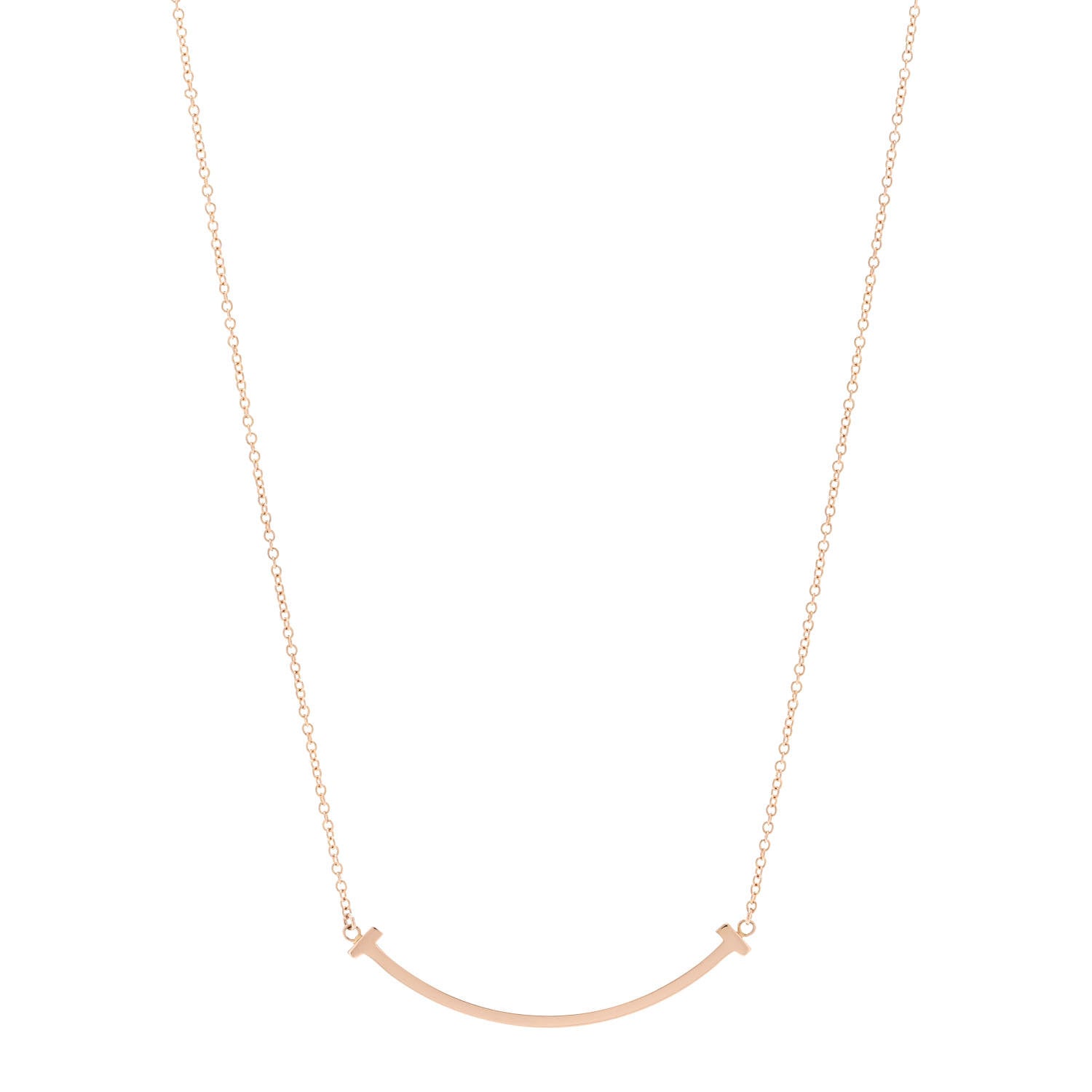 Tiffany 18K Rose Gold Small T Smile Pendant Necklace 1 of 5