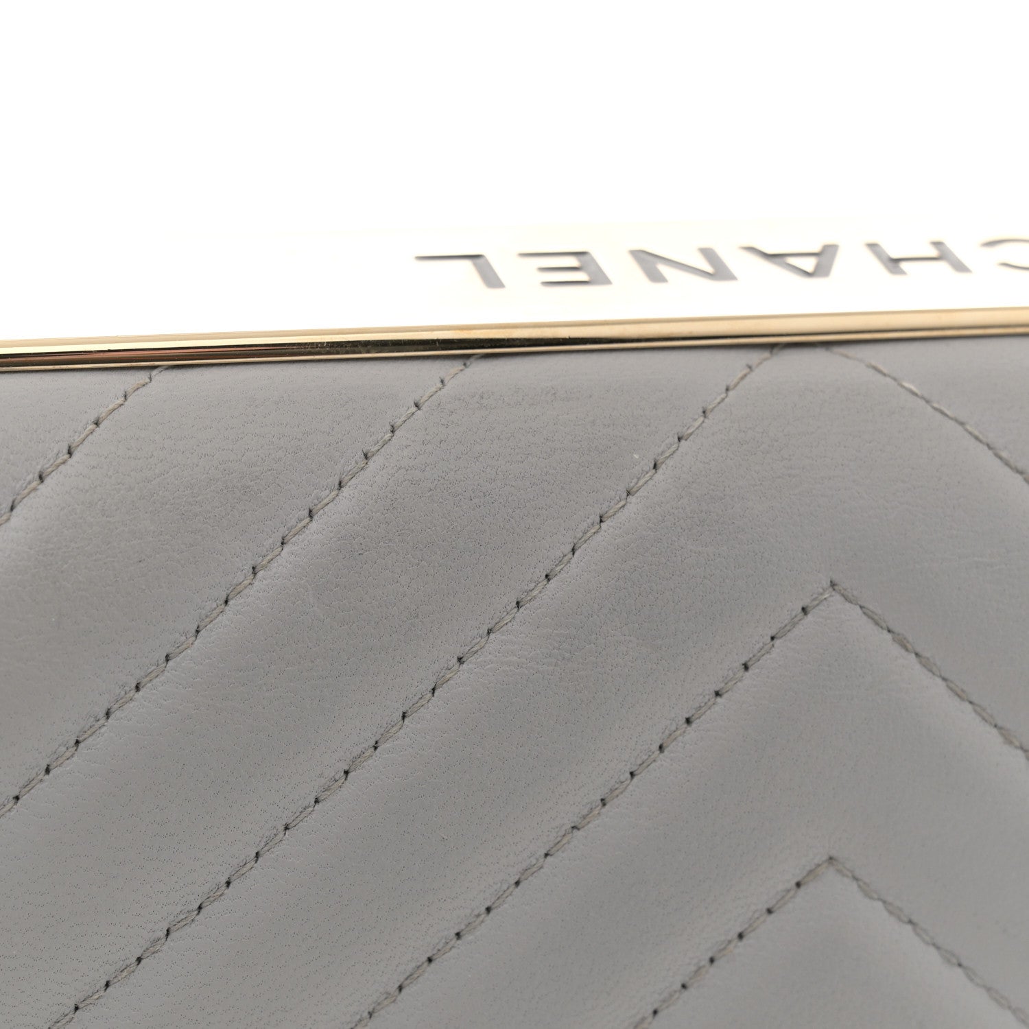 Chanel Lambskin Chevron Quilted Trendy CC Wallet On Chain WOC Grey 12 of 12