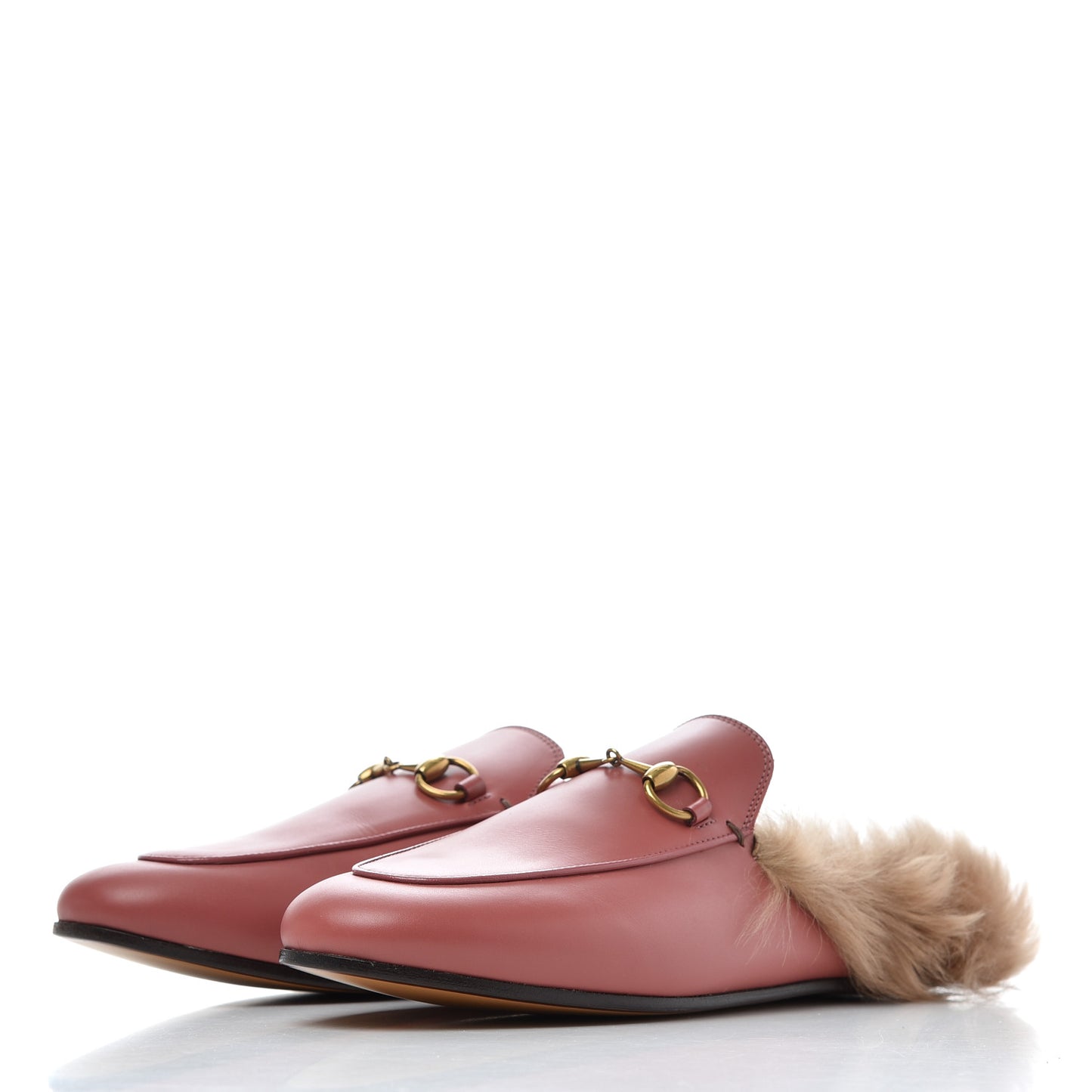 Calfskin Fur Womens Princetown Slippers 36.5 Lipstick Rose Natural