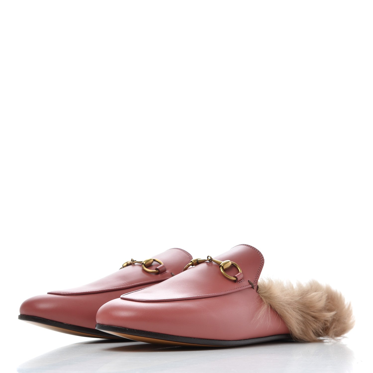 Gucci Calfskin Fur Womens Princetown Slippers 36.5 Lipstick Rose Natural 3 of 11