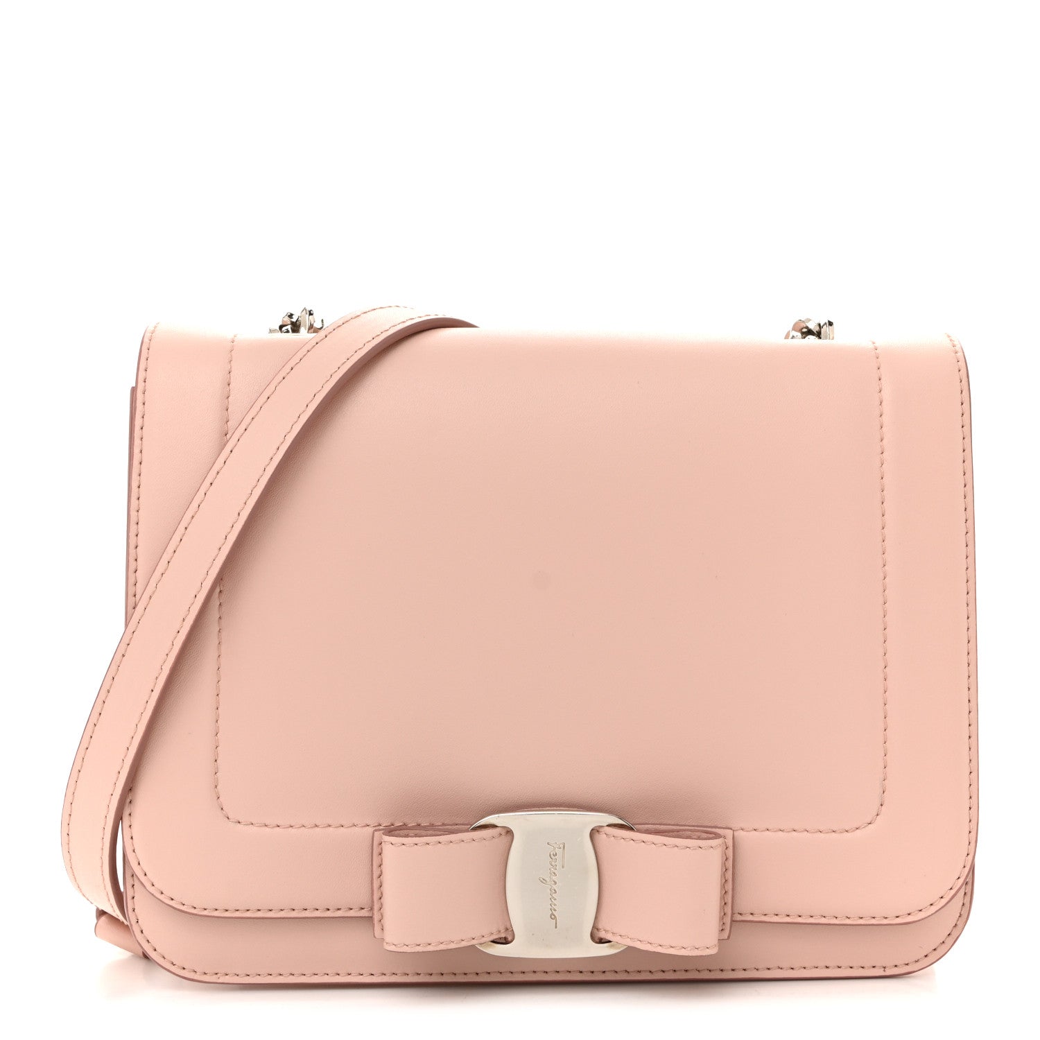 Salvatore Ferragamo Smooth Calfskin Vara Bow Chain Flap Crossbody Bon Bon 1 of 12