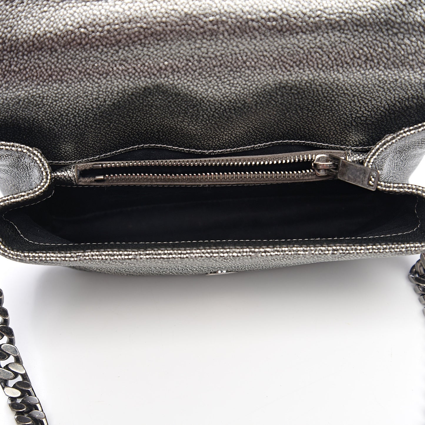 Metallic Grain De Poudre Matelasse Chevron Monogram Medium College Bag Gunmetal
