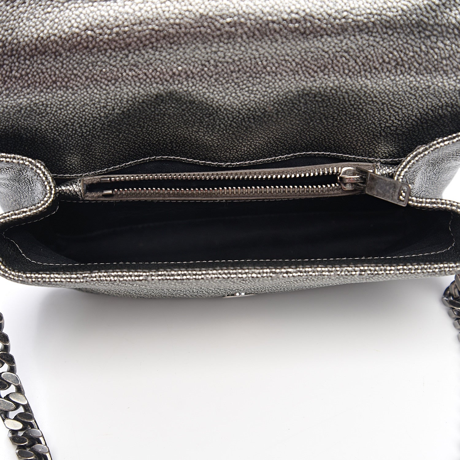 Saint Laurent Metallic Grain De Poudre Matelasse Chevron Monogram Medium College Bag Gunmetal 4 of 9