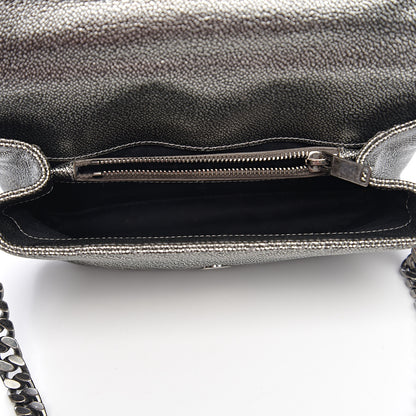 Saint Laurent Metallic Grain De Poudre Matelasse Chevron Monogram Medium College Bag Gunmetal 4 of 9