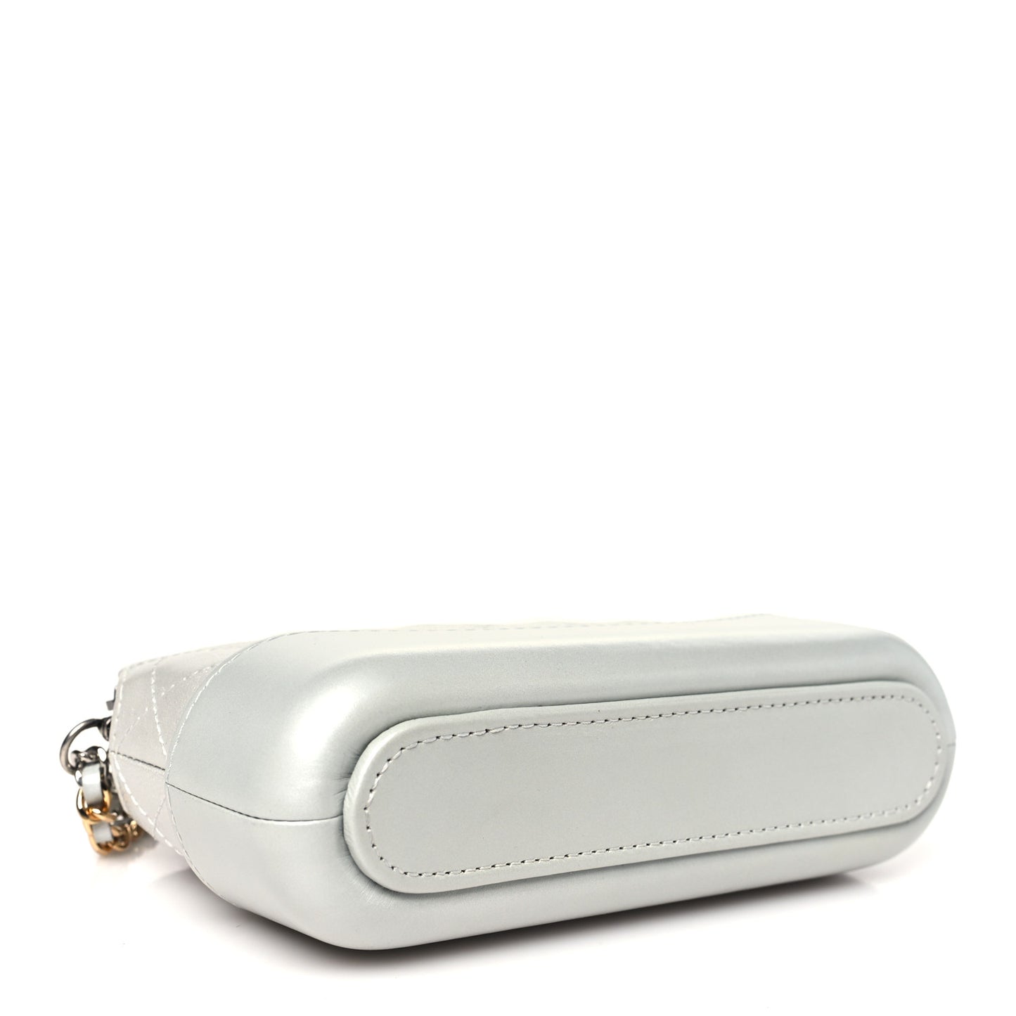 Metallic Lambskin Calfskin Quilted Small Gabrielle Clutch With Chain Silver