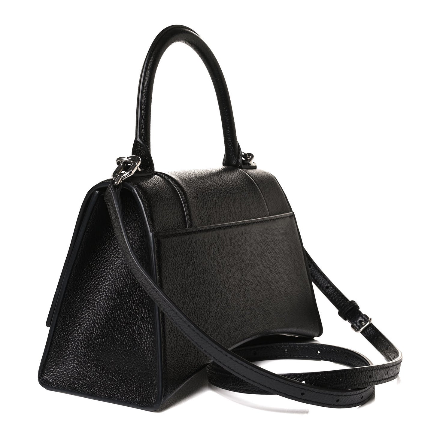Grained Calfskin Small Hourglass Top Handle Bag Black