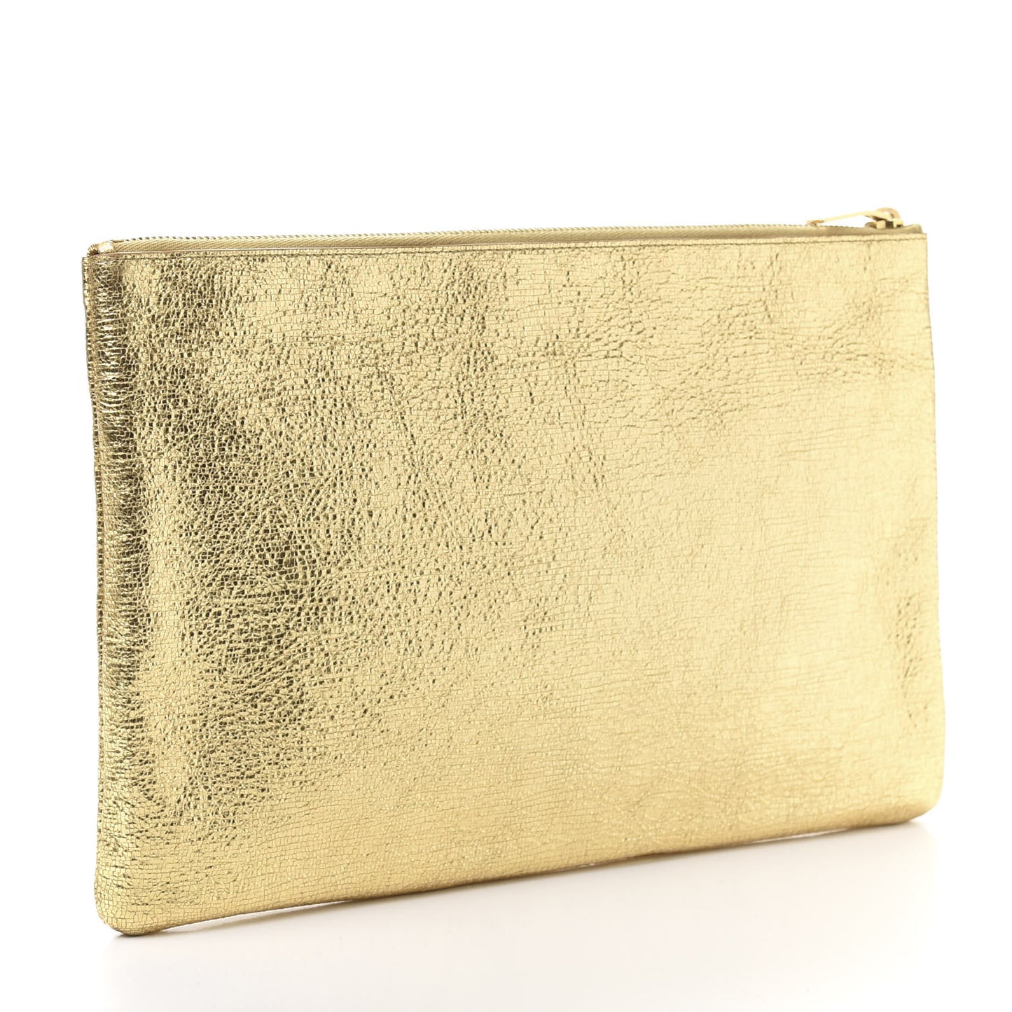 Metallic Calfskin Zipped Pouch Gold