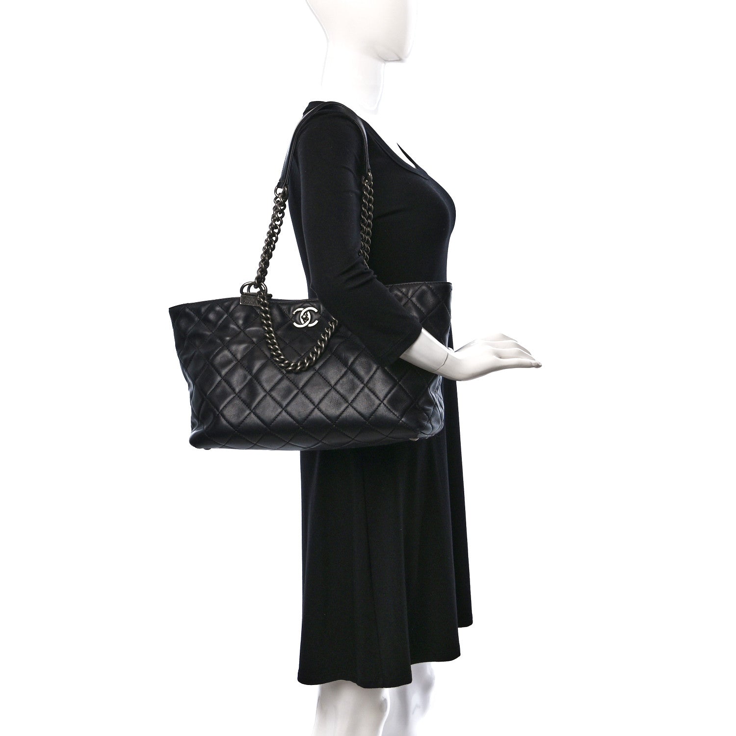 Chanel Calfskin Quilted Small Shopping In Chains Tote Black 2 of 14