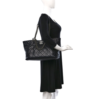 Chanel Calfskin Quilted Small Shopping In Chains Tote Black 2 of 14