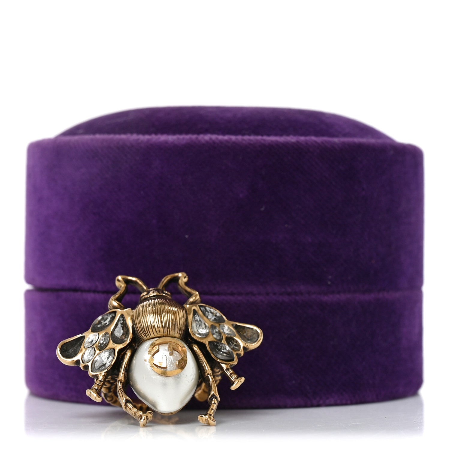 Gucci Metal Crystal Pearl Bee Multifinger Ring 56/7.5 M Aged Gold 5 of 5