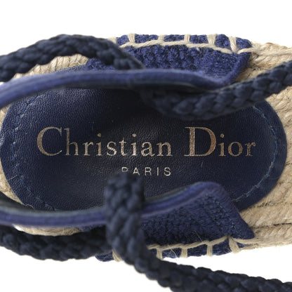 Christian Dior Canvas Embroidered Granville Ankle Tie Espadrille Wedges 40 Indigo Blue 12 of 13