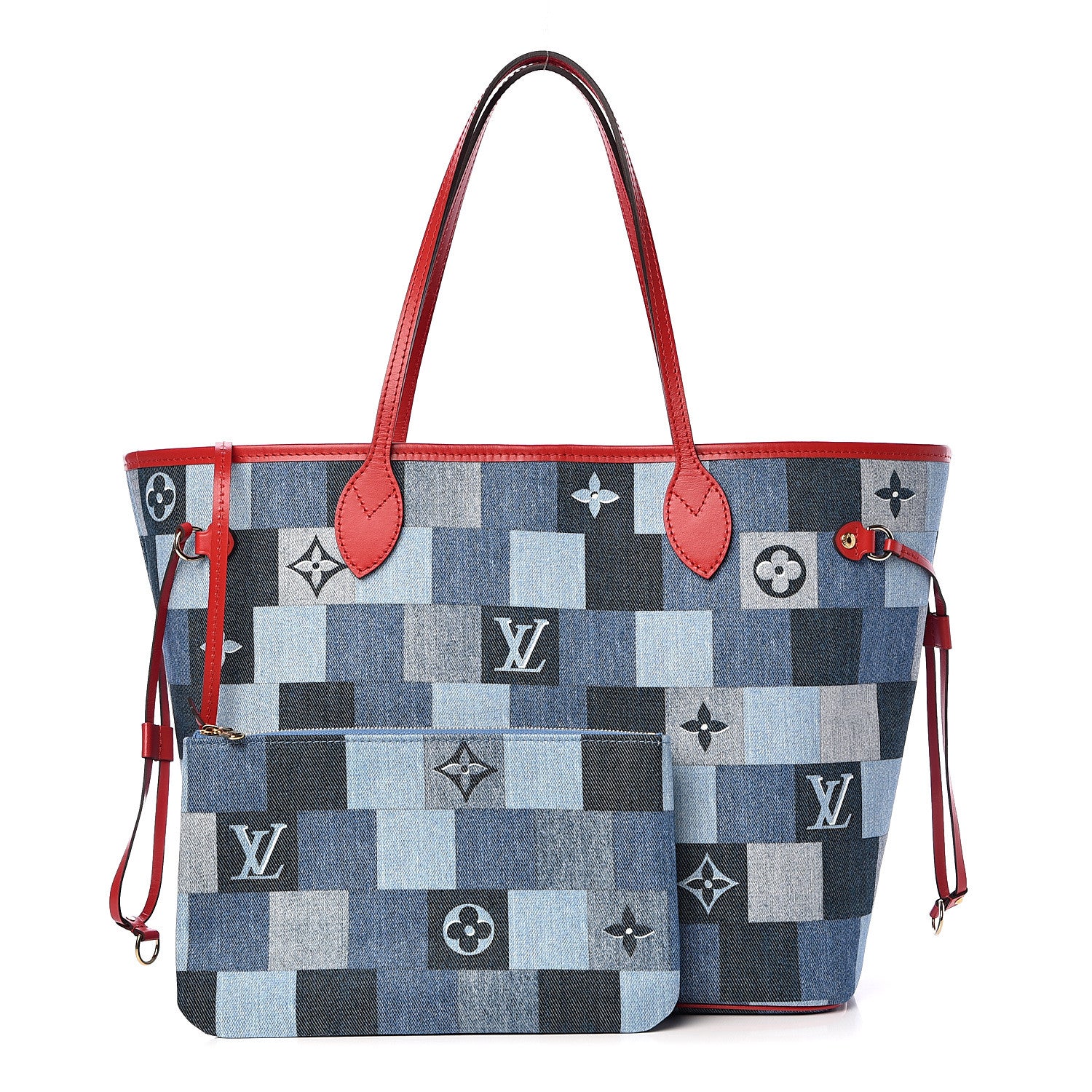 Louis Vuitton Denim Damier Monogram Patchwork Neverfull Blue Rouge 1 of 12