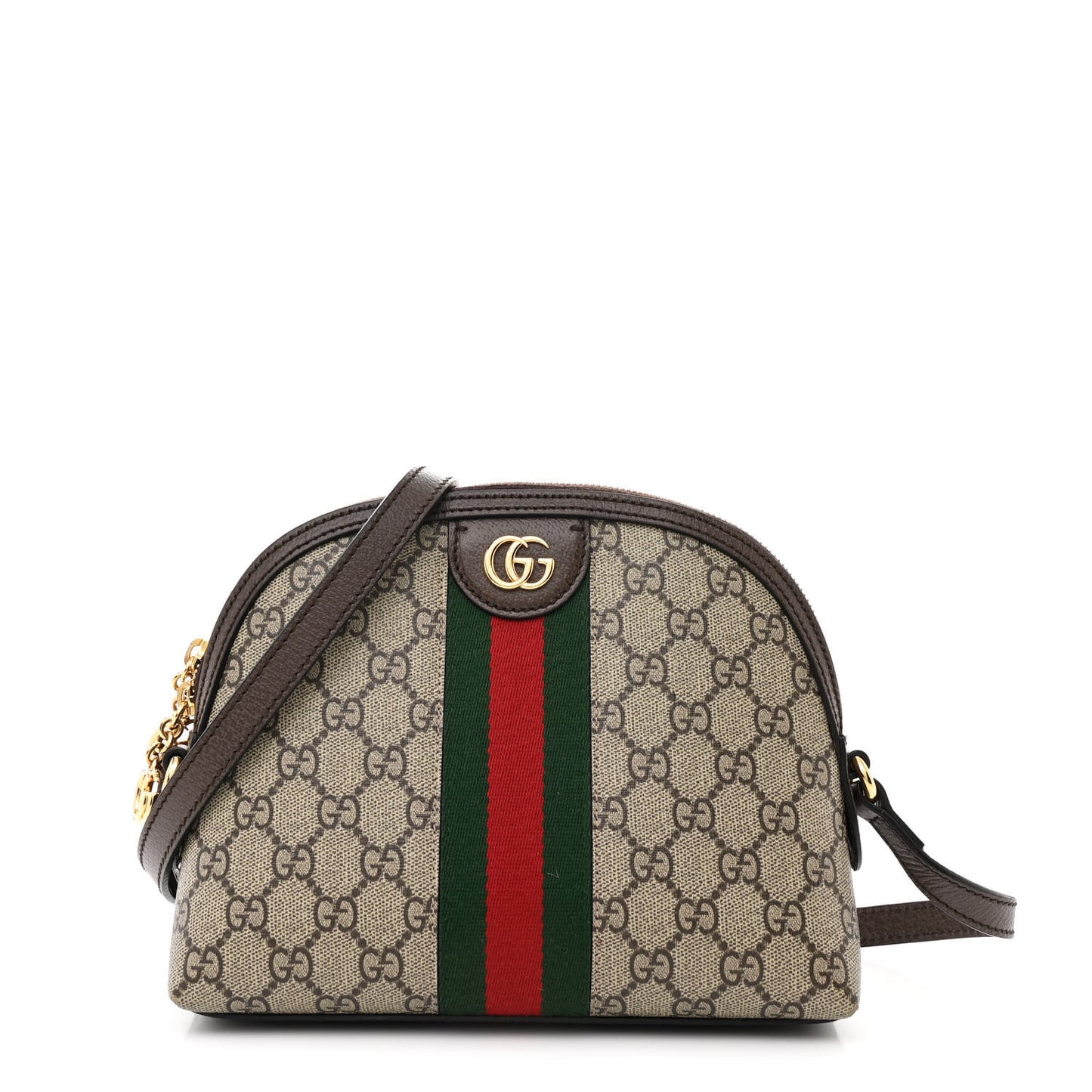 GG Supreme Monogram Textured Dollar Calfskin Web Small Ophidia Dome Shoulder Bag Beige Ebony New Acero