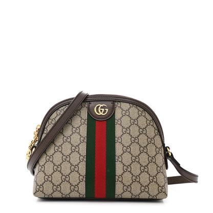 Gucci GG Supreme Monogram Textured Dollar Calfskin Web Small Ophidia Dome Shoulder Bag Beige Ebony New Acero 1 of 10