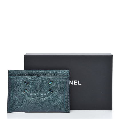 Chanel Iridescent Caviar Quilted Filigree Card Holder Dark Turquoise 9 of 9