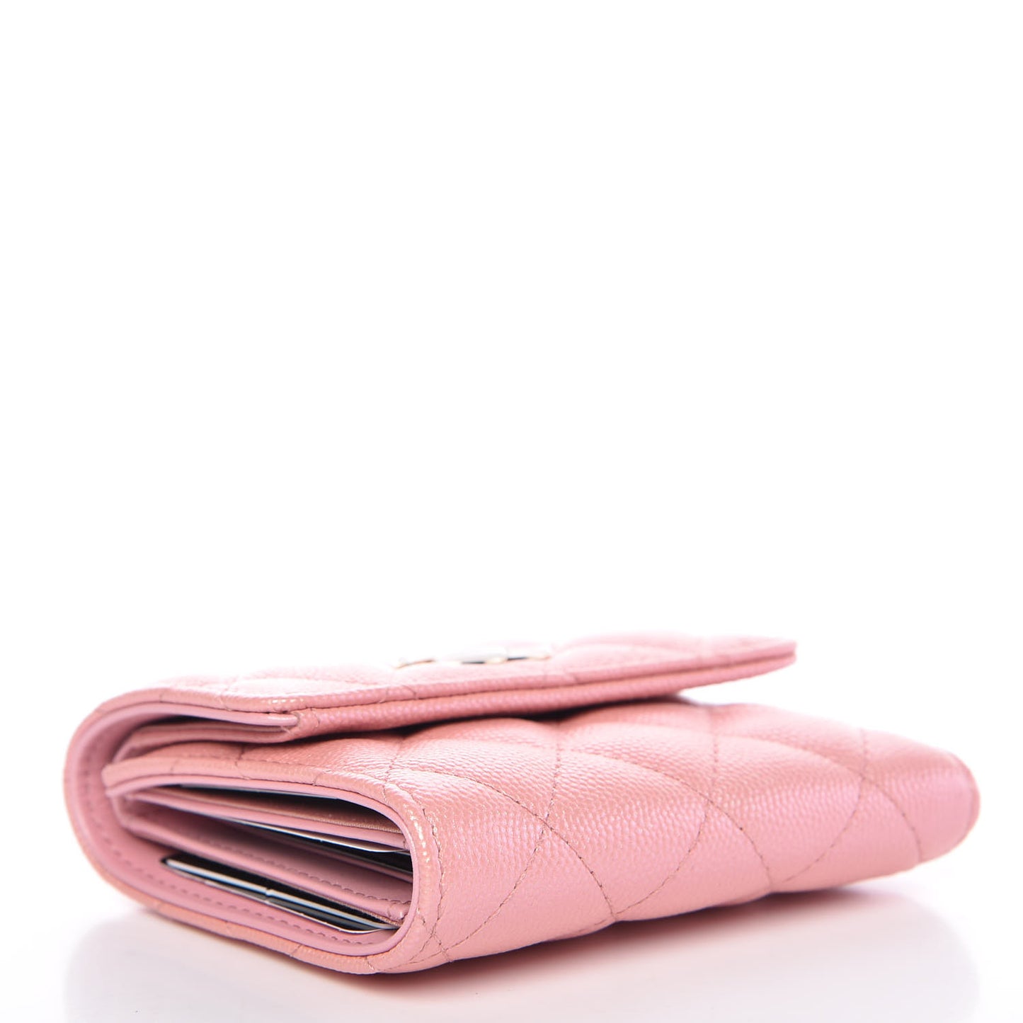 Iridescent Caviar Quilted Small Flap Wallet Rose Pink