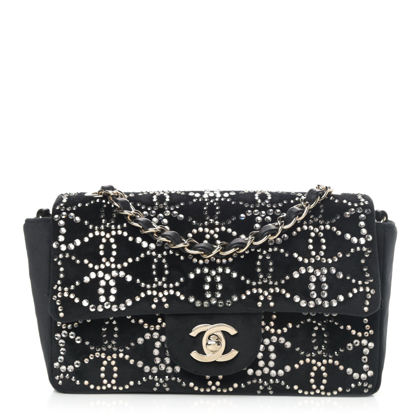 Velvet Crystal Mini Rectangular Flap Black