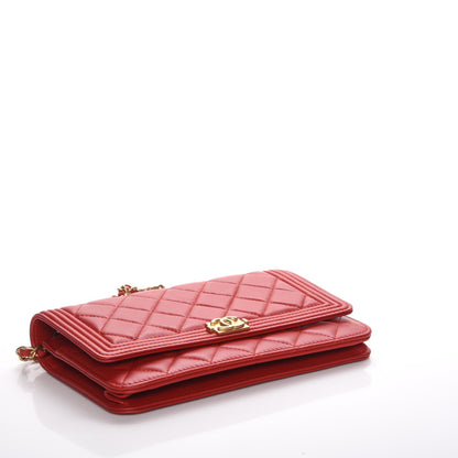 Chanel Lambskin Quilted Boy Wallet On Chain WOC Red 4 of 9