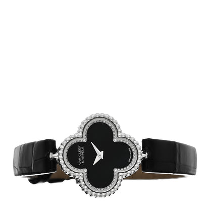 Van Cleef & Arpels 18K White Gold Alligator Diamond Bezel 23mm Sweet Alhambra Quartz Watch Black 2 of 5
