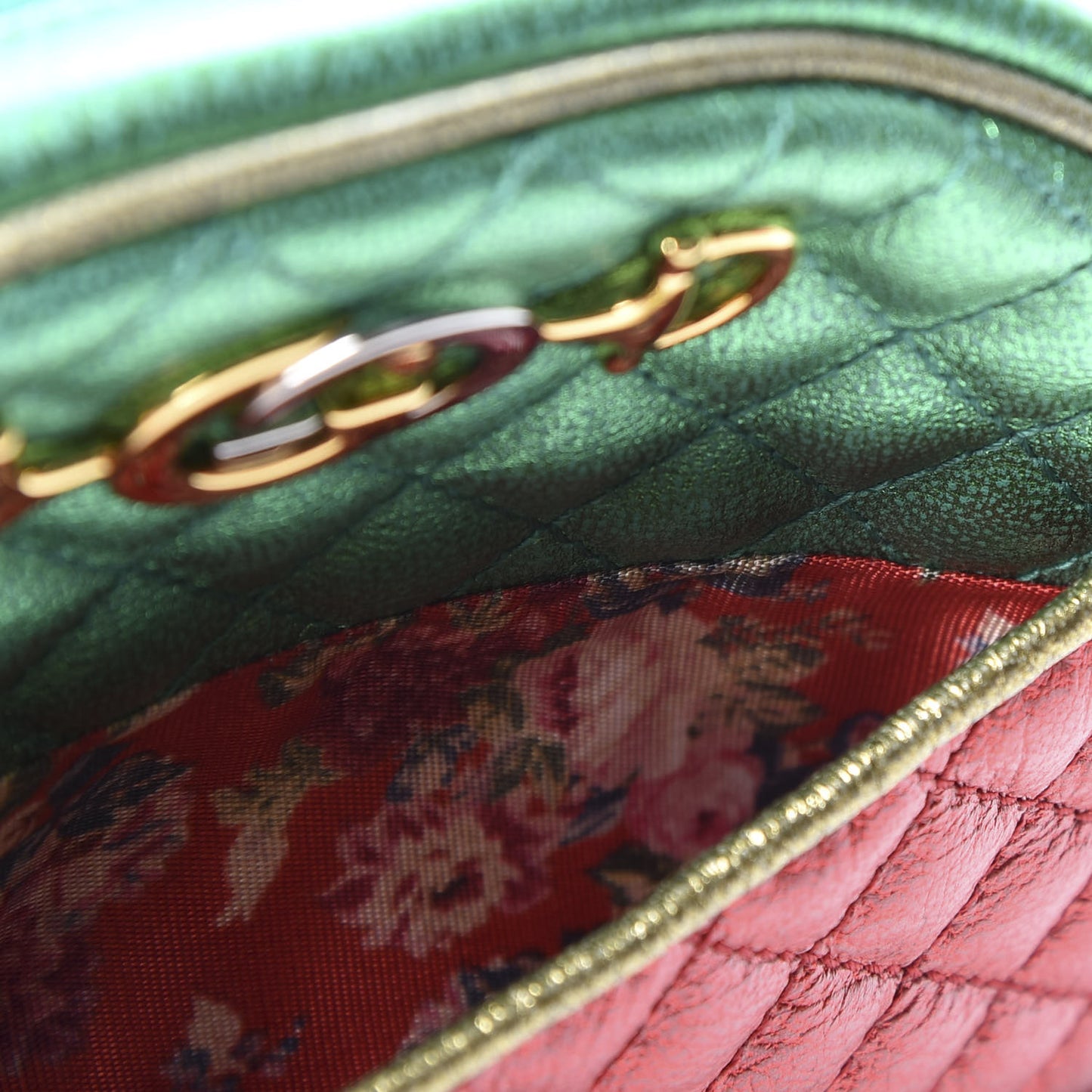 Laminated Nappa Trapuntata Mini Zumi Dome Shoulder Bag Rosso Jasmine Green Rame