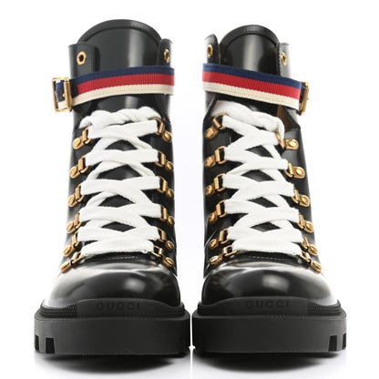 Gucci Calfskin Sylvie Web Lace Up Combat Boots 39.5 Black 2 of 8