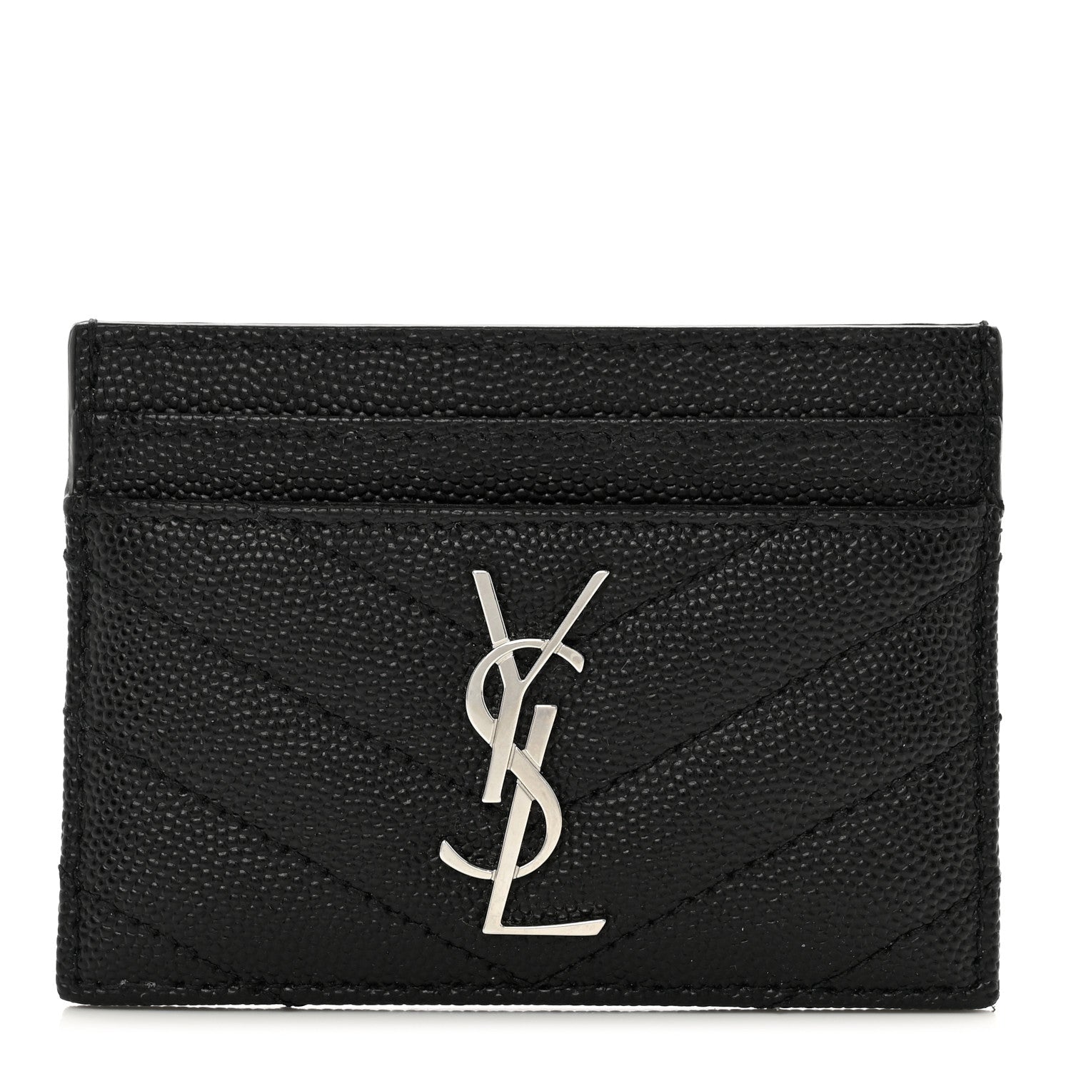 Saint Laurent Grain De Poudre Matelasse Chevron Monogram Credit Card Case Black 1 of 8