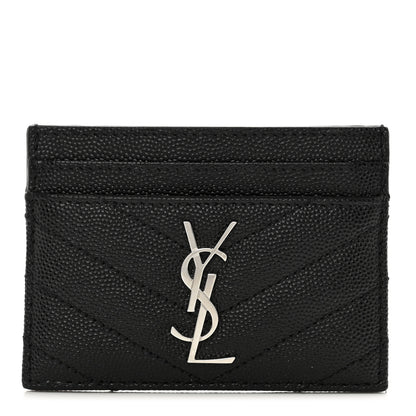 Saint Laurent Grain De Poudre Matelasse Chevron Monogram Credit Card Case Black 1 of 8