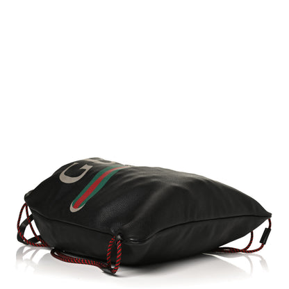 Gucci Calfskin Logo Drawstring Backpack Black 3 of 12