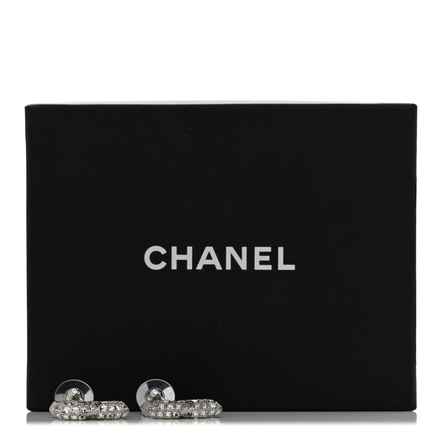 Baguette Crystal CC Drop Earrings Silver