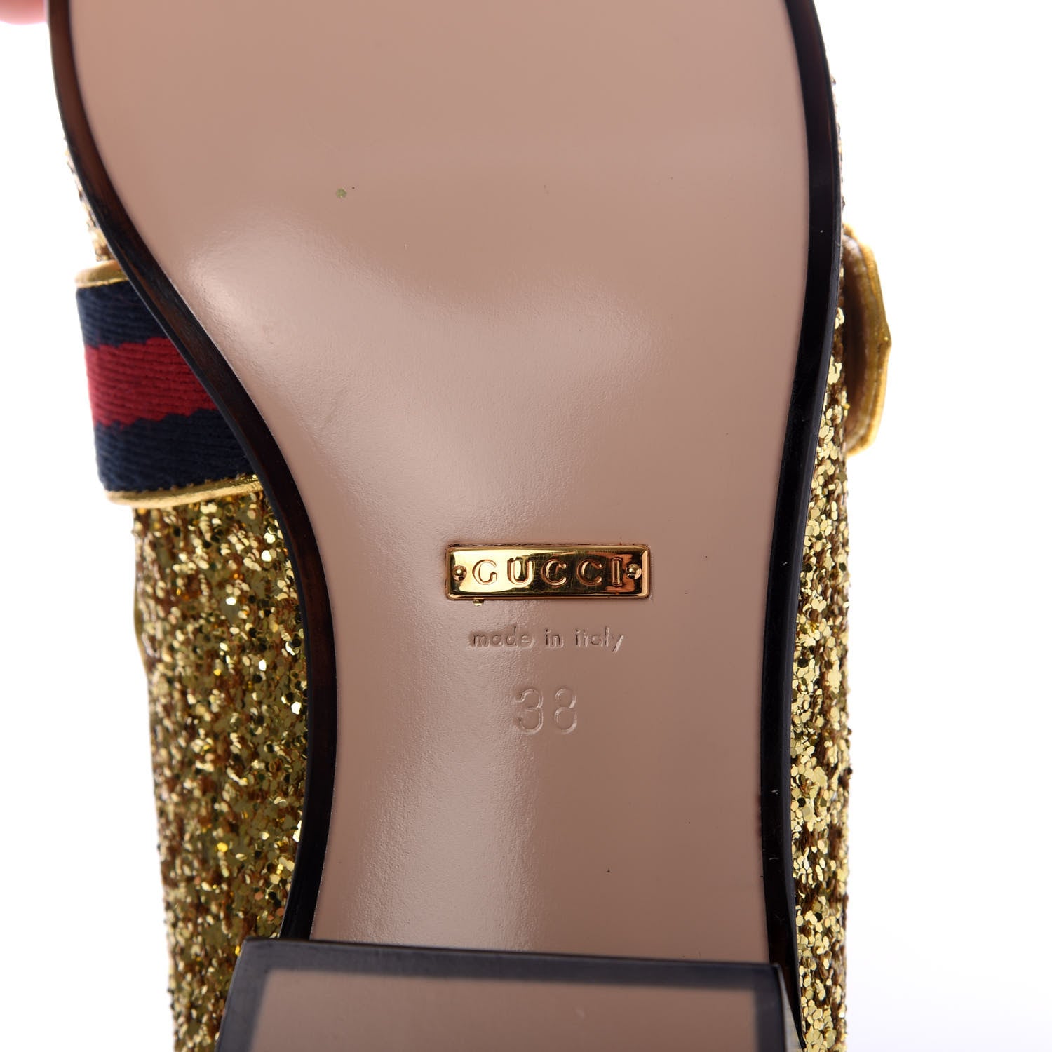Gucci Glitter Web Peyton Loafers 38 Gold 7 of 10