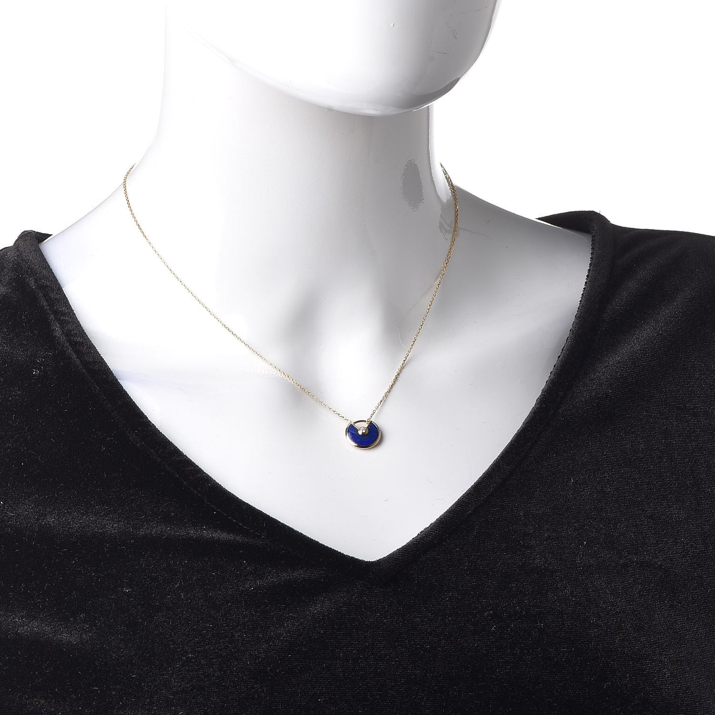 18K Yellow Gold Diamond Lapis Lazuli XS Amulette de Pendant Necklace