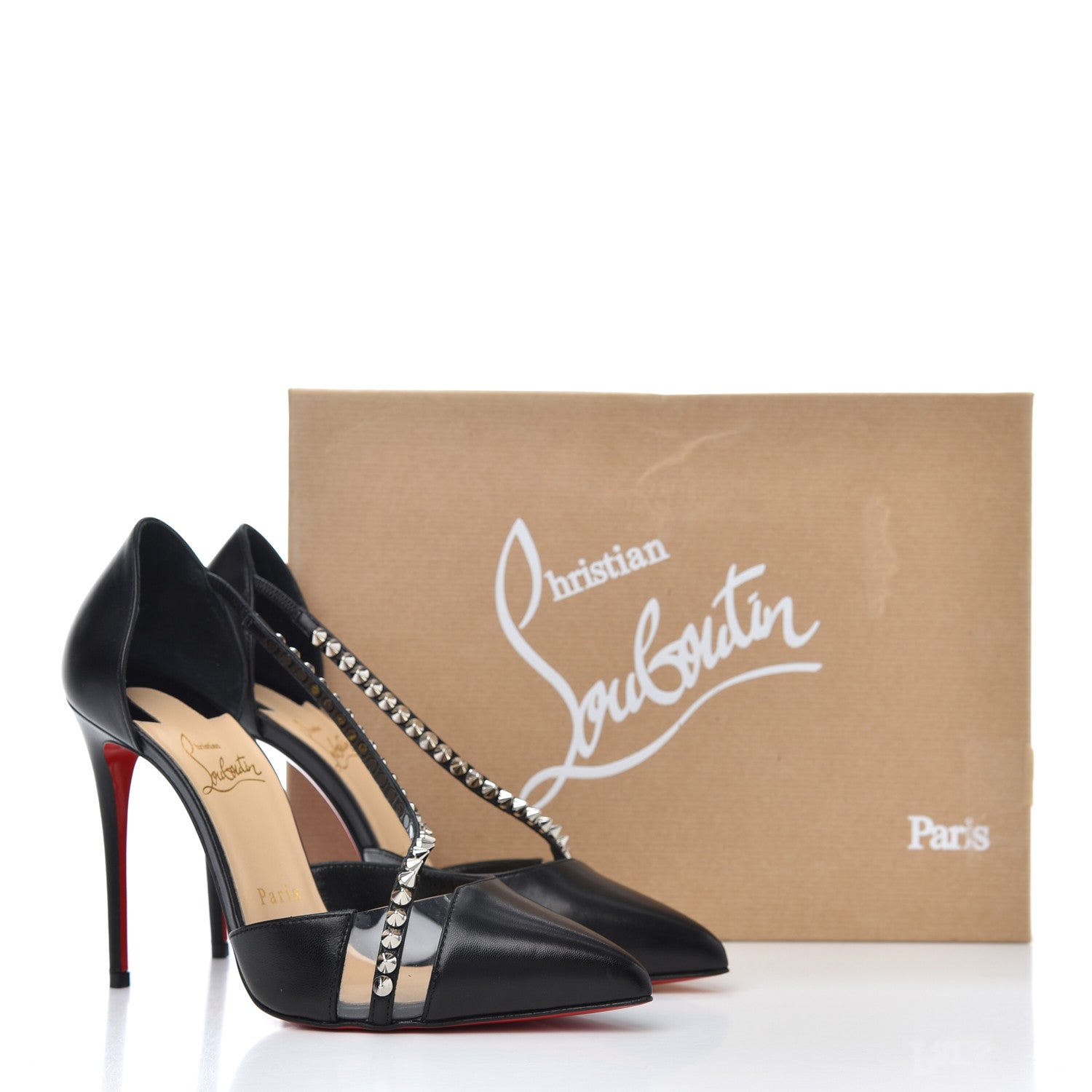 Christian Louboutin Kid PVC Spike Cross 100 Pumps 36.5 Black Silver 13 of 13