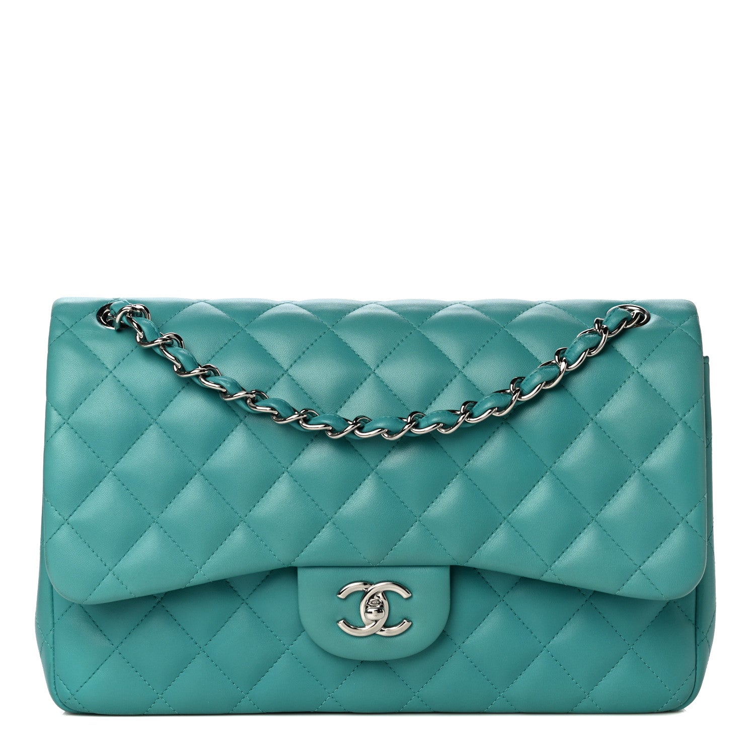 Chanel Lambskin Quilted Jumbo Double Flap Turquoise 1 of 15