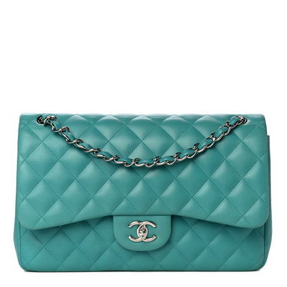 Chanel Lambskin Quilted Jumbo Double Flap Turquoise 1 of 15