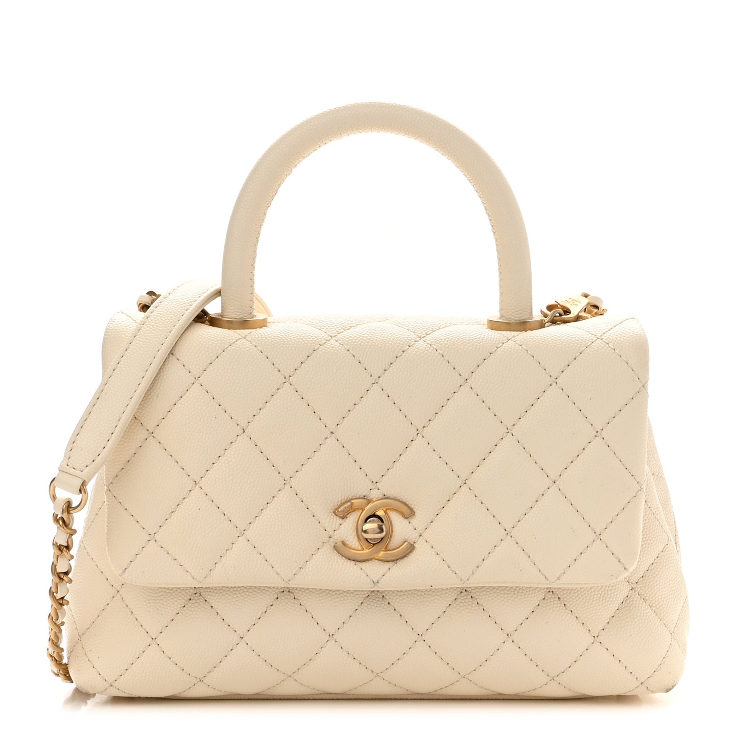 Caviar Quilted Mini Coco Handle Flap Beige