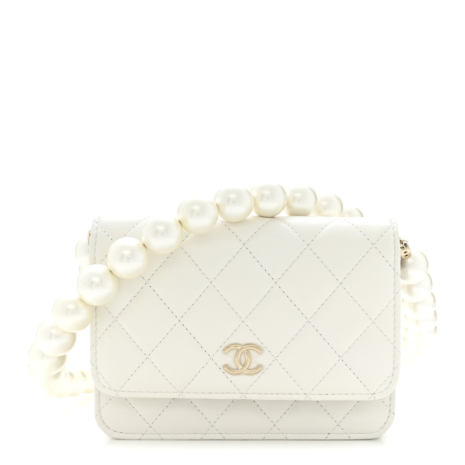 Chanel Calfskin Quilted Mini Maxi Pearls Wallet On Chain WOC White 1 of 12