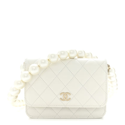 Chanel Calfskin Quilted Mini Maxi Pearls Wallet On Chain WOC White 1 of 12