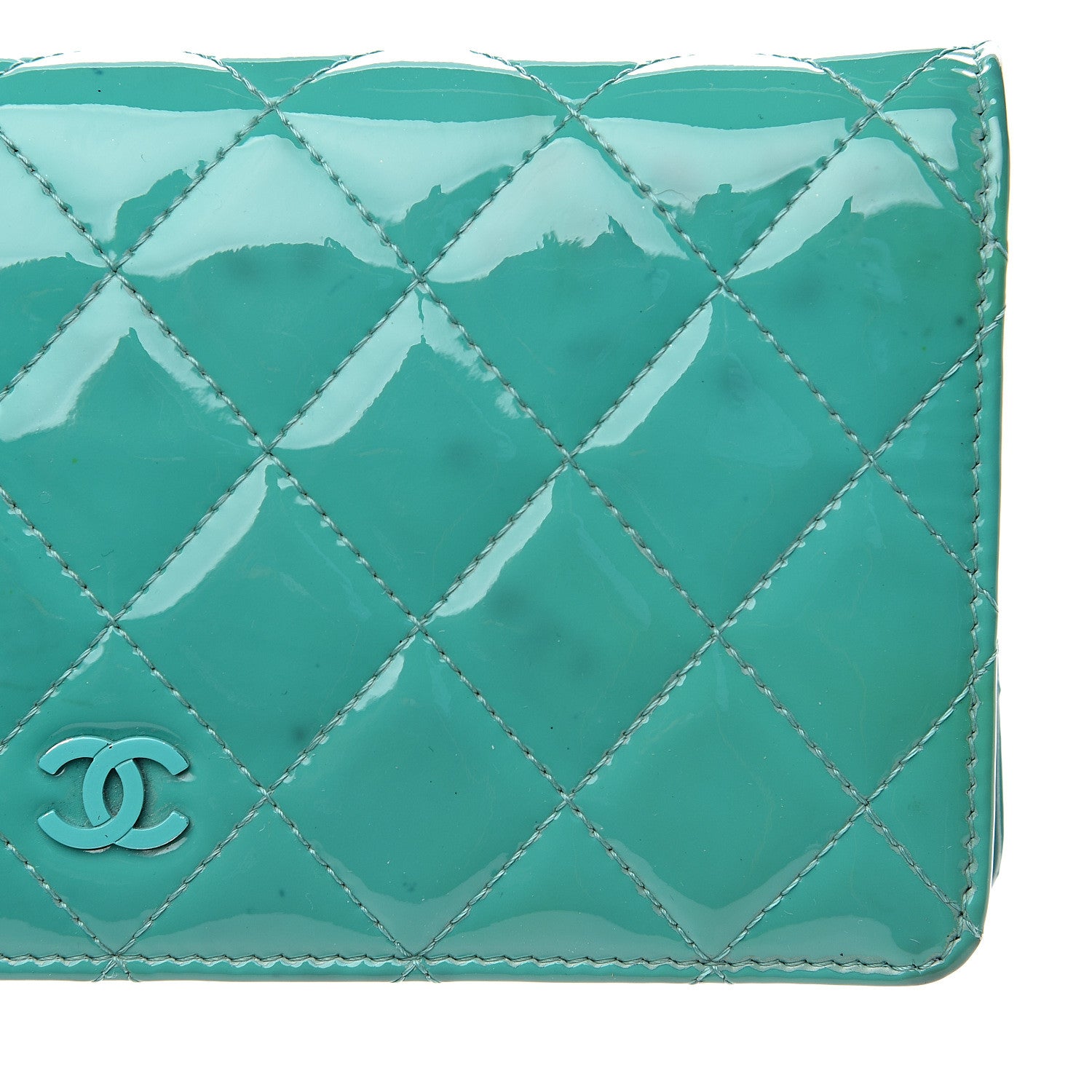 Chanel Patent Quilted Yen Wallet Turquoise 10 of 14