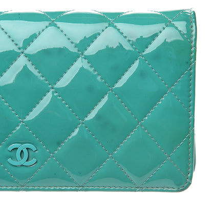 Chanel Patent Quilted Yen Wallet Turquoise 10 of 14