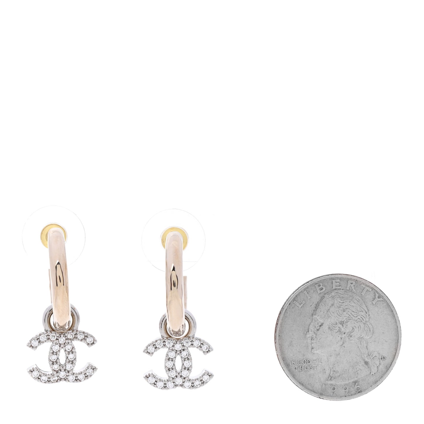 Metal Crystal CC Hoop Drop Earrings Gold