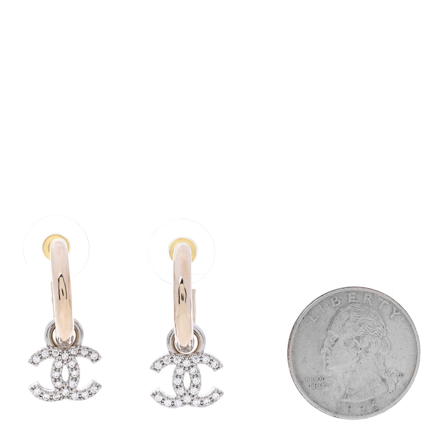 Chanel Metal Crystal CC Hoop Drop Earrings Gold 2 of 4