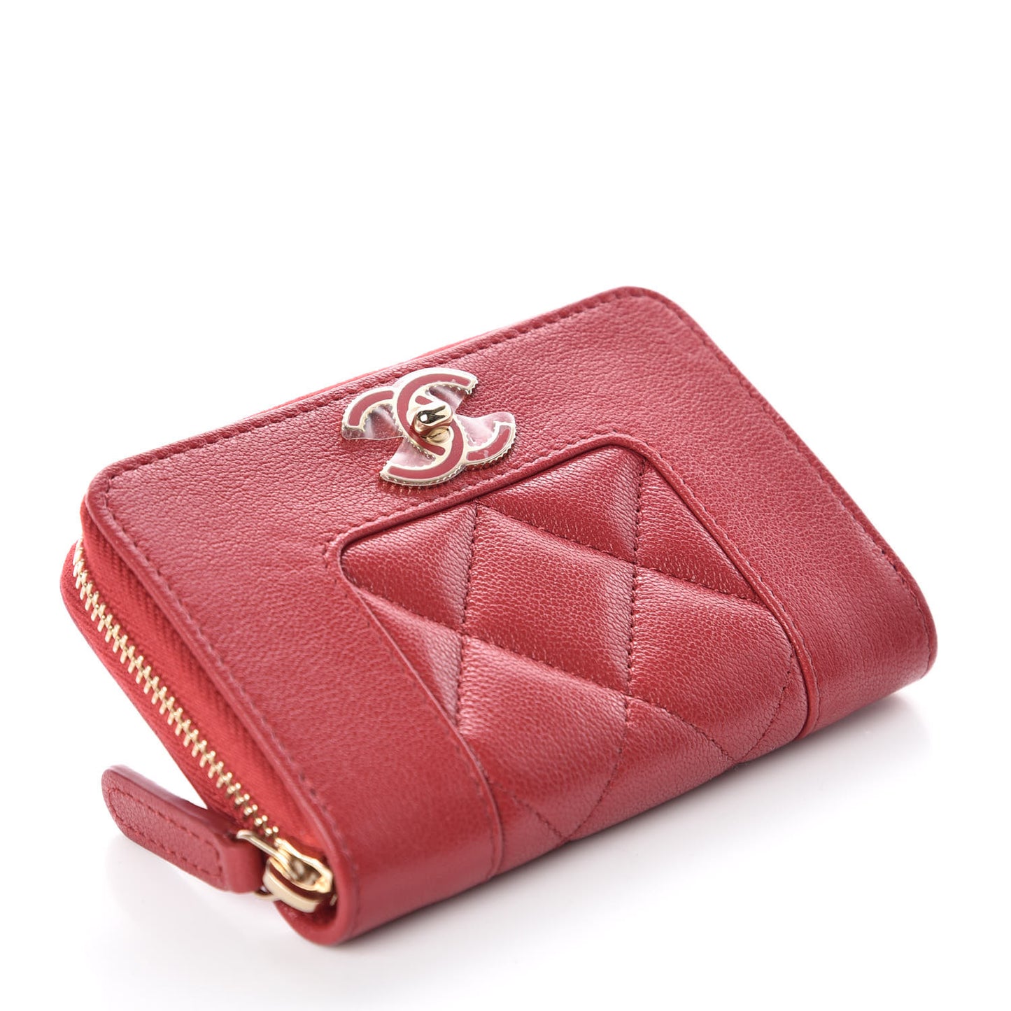 Sheepskin Quilted Mademoiselle Vintage Zip Coin Purse Red