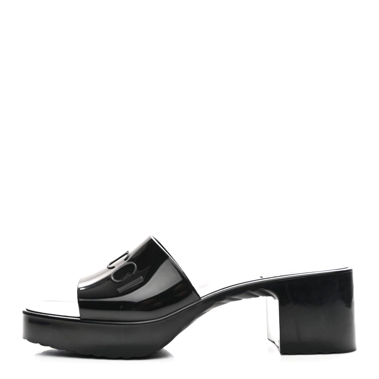 Gucci Rubber Gucci Logo Womens Platform 20/60mm Slide Sandals 37 Black 1 of 10