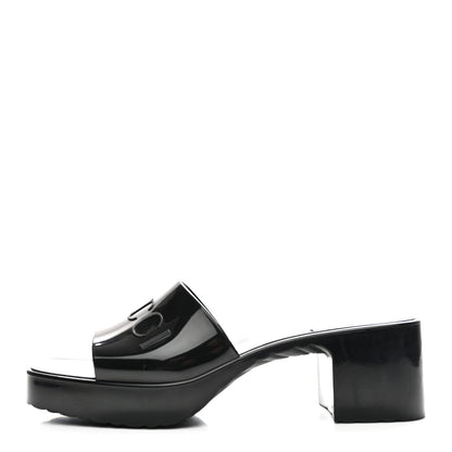 Gucci Rubber Gucci Logo Womens Platform 20/60mm Slide Sandals 37 Black 1 of 10