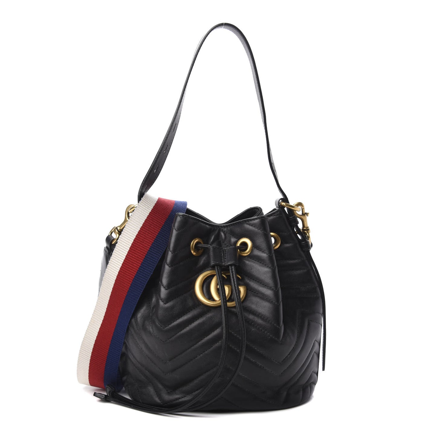 Calfskin Matelasse Sylvie Web GG Marmont Bucket Bag Black