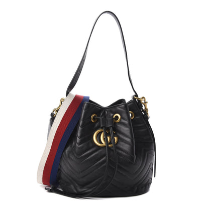 Gucci Calfskin Matelasse Sylvie Web GG Marmont Bucket Bag Black 1 of 11