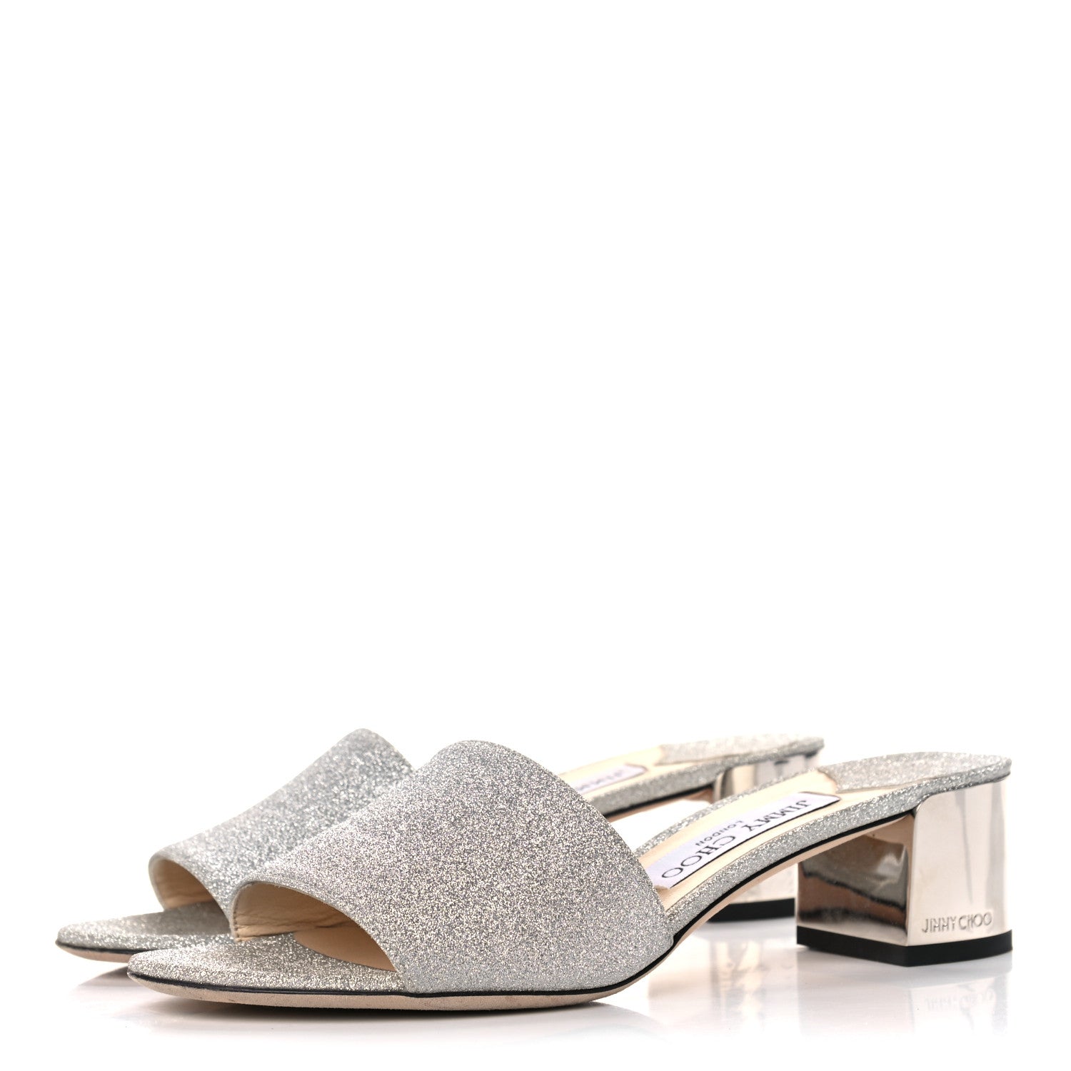 Jimmy Choo Glitter Joni Flat Slide Sandals 37 Silver 3 of 11