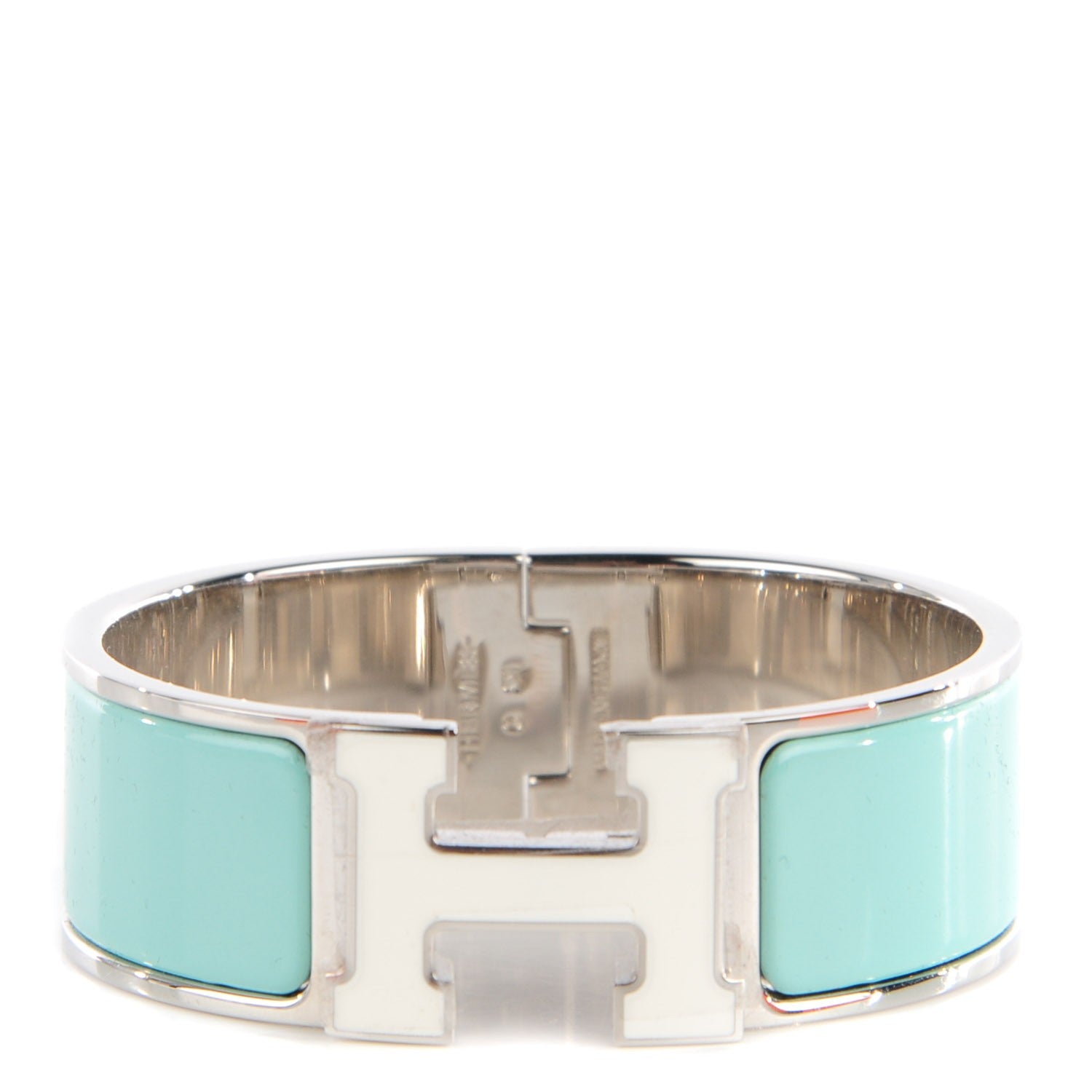 Hermes Enamel Wide Clic Clac H Bracelet PM Lagon Blanc 1 of 6